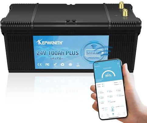 Batteria Litio 24V Lifepo4 100Ah Bluetooth, 2560Wh Batteria Accumulo Fotovoltaico, 10000+ cicli ricaricabili, Sostituzione per batterie al piombo per roulotte, campeggio, pannelli solari