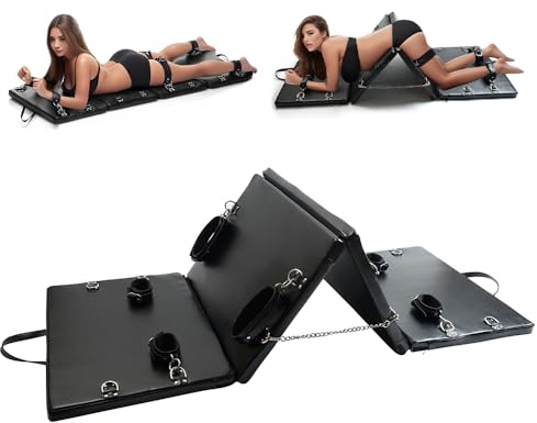ErosMaster Sex Bondage Fesseln BDSM Sexmöbel PU Leder Fetisch Fesseln System Tragbar Zusammenklappbar Sexbett Sexspielzeug für Männer Paare Erwachsene Bondage Gear mit Handschellen Knöchelmanschetten