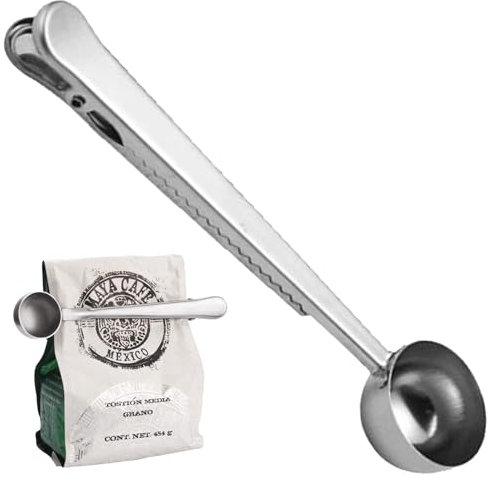 Generic 7 Inch Coffee Scoop Bag Clip, Coffee Spoon Measuring for Ground and Beans, Stainless Steel Kitchen Tools, Tablespoon with Long Handle, Sealing Clip Tea, Milk Powder, Ice Cream, CSBC24322