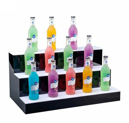 UE-MAOLU LED Lighted Liquor Bottle Display Shelf, Liquor Bottle Alcohol Whiskey Shelves Rack Stand Tray With Remote For Home Bar Living Room Accessories And Decor (Color : A, Size : 60 * 33 * 31cm)