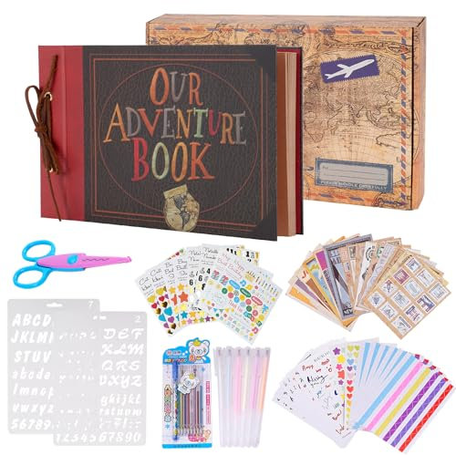 Our Adventure Book Scrapbook with Embossed Words Hard Cover Travel Photo Album, Scrapbook Supplies with Box for Couples Wedding, Anniversary, Valentine's Day, Christmases etc, 30 x 19cm 80pages