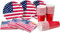HEKU Lot de 120 pièces jetables pour fête - Motif drapeau américain - Avec assiettes en carton à motif, gobelets (0,473 l) et serviettes (33 x 33 cm) - Idéal pour les fêtes et événements