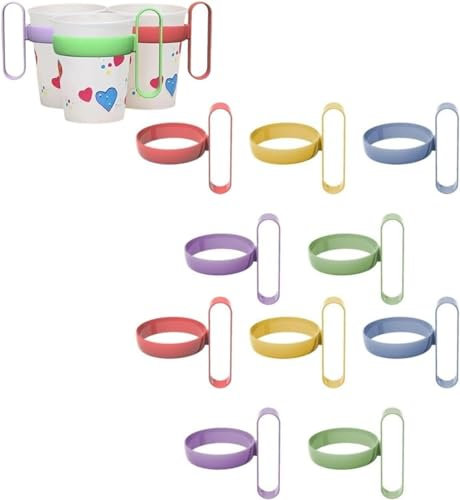 Lot de 10 dessous de verre anti-brûlure, réutilisables, anti-brûlure, support de tasse en papier avec poignée, porte-gobelets jetables, support anti-brûlure pour la maison, le bureau, la cuisine