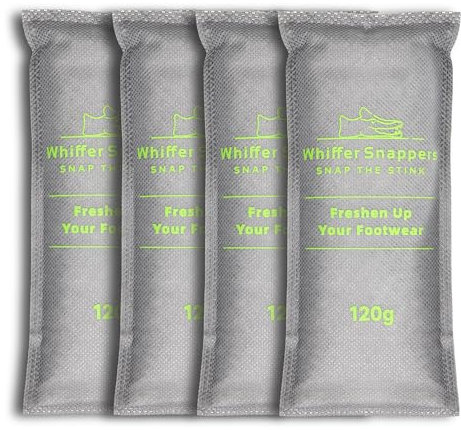 Whiffersnappers. Desodorante reutilizable para zapatos. Bolsas neutralizadoras de olores de carbón de bambú para zapatos. Dos pares (paquete de 4). Para calzado deportivo, guantes de boxeo, cascos