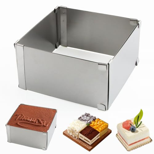 XIMEY Backrahmen Rechteckig Verstellbar, Tortenring Eckig 8cm Hoch, Kuchenform Eckig, Rechteckige Springform, Backformen Rechteckig Stainless Steel, Backrahmen Rechteckig zum Backen und Dekorieren