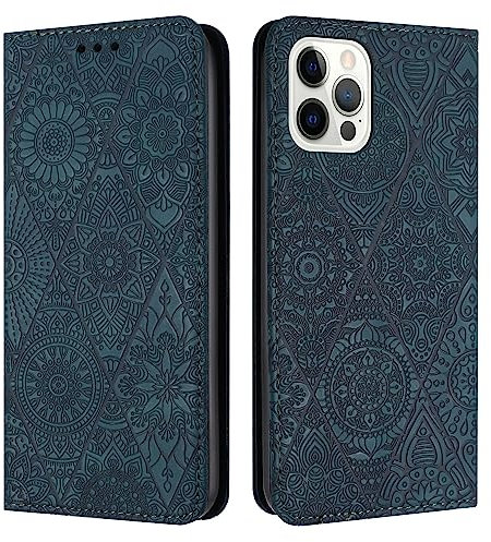 LEMAXELERS Case for Apple iPhone 13 Phone Case Wallet Case Magnetic Clasp Shockproof Shell Stand Card Slot Flip Folio PU Leather Flower Pattern Protective Cover for iPhone 13 Green XC FG.