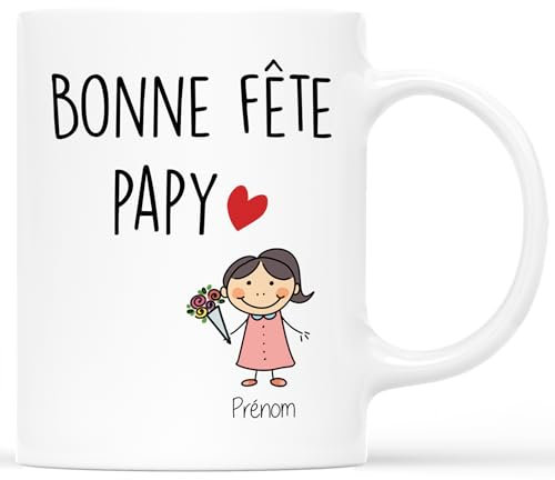 𝗖𝗔𝗗𝗘𝗔𝗨 𝗣𝗟𝗨𝗦 Mug Personnalisé Prénom - Bonne Fête Papy de Petite-Fille - Cadeau Noel Papy, Cadeaux Noel Papi, Cadeau Papy Personnalisé, Tasse Super Papy, Tasse Papy, Tasse Grand Pere