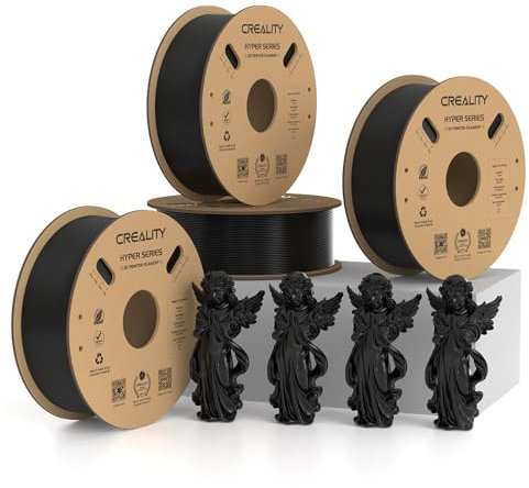 Offizielles Creality Hyper PLA Filament 1,75 mm, 3D Drucker Filament PLA Hochgeschwindigkeits PLA 30–600 mm/s, Maßgenauigkeit +/-0,02 mm, passend für FDM 3D Drucker, 4kg (1kg*4) Schwarz
