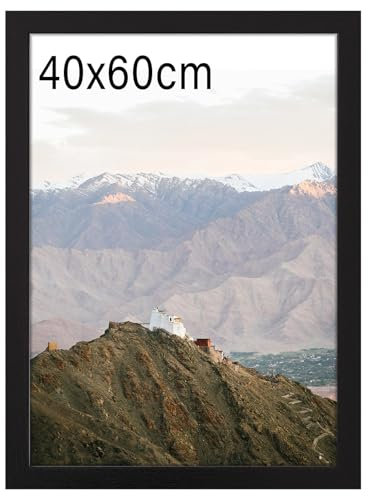 Bilderrahmen 40 x 60 cm (15.75x23.62 inch), Bilderrahmen aus Holz 40 x 60 mit Passepartout geeignet für 40 x 60 cm Bildausdruck, Fotorahmen für Wandmontage (Schwarz)