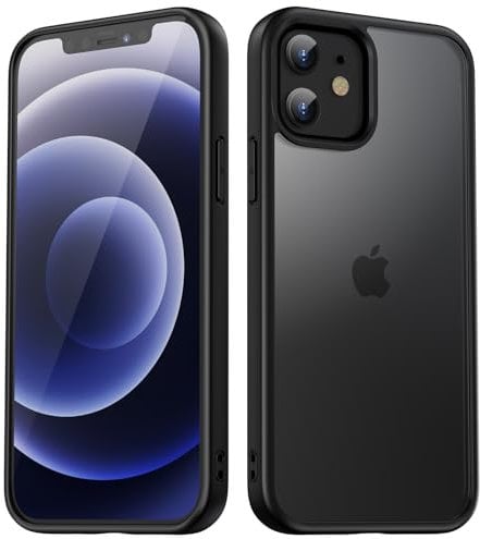 TIIXXA Matte Case for iPhone 12 Case/12 Pro Case 6.1-Inch, Shockproof Drop Protection, Frosted Translucent Back Phone Cover, Anti-Fingerprint (Black)