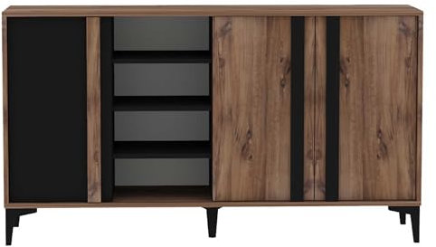 asir group i̇hracat anoni̇m şi̇rketi̇ Farfalle Anrichte, niedrig, 3 Türen, Länge 160 cm, Dunkles Holz und Anthrazit