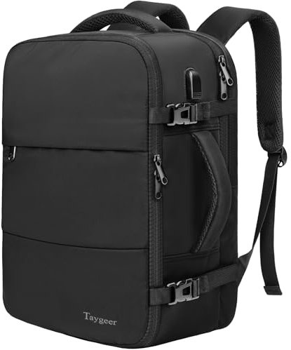 Taygeer Ryanair Cabin Bags 40x20x25 Underseat, Travel Backpack Cabin Size, Rucksack for Plane Hand Luggage Backpack for Travelling, Ryan Air Cabin Bag 40x20x25 with Separate Shoe Pouch, Black