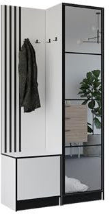 KIER FURNITURE Garderobenschrank Eden 106,4 cm - Modern Flurgarderobe - Flurschrank mit Schuhschrank - Flurgarderoben Set - Garderobe mit Sitzbank Weiß 106,4 x 205 x 39 cm
