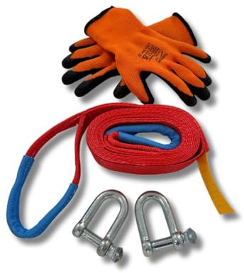 Damar Webbing Solutions Ltd Tow Strap 5ton Heavy Duty 4mtr with 2 shackles FREE THERMAL GLOVES! (Red)