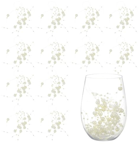 sourcing map 12pcs Artificial Pearl String for Floating Candle, 9.8 Beads Pearl, Beige