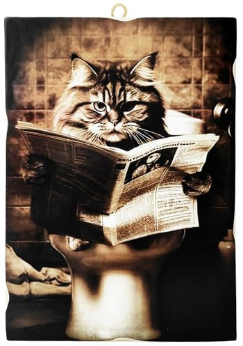 KUSTOM ART Tableau série animaux ameublement toilette chat sibérien sur eau, impression sur bois, 25 x 18 cm
