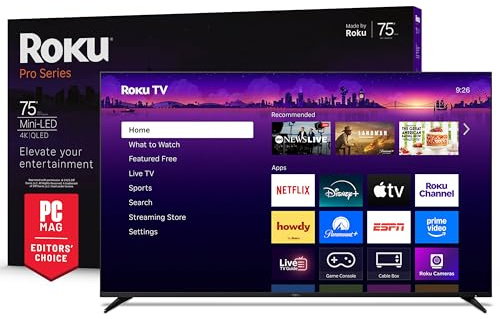 Roku Smart TV – 75-Inch Pro Series, Mini-LED TV – RokuTV with Backlit Voice Remote Pro – Flat Screen 4K QLED Television with 120Hz Refresh Rate & Dolby Vision IQ, Live News, Sports, Entertainment