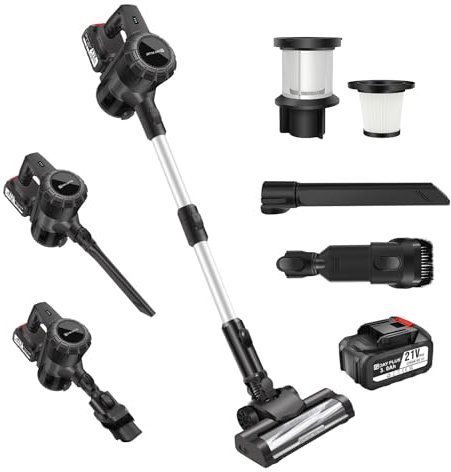 Cordless Vacuum Cleaner 140W/15Kpa/60Min, Stick Vacuum Cleaners Cordless Powerful with Charging Dock Self-Standing Lightweight Vacuums with Anti-Tangle Brush for Carpet/Hard Floor/Pet Hair