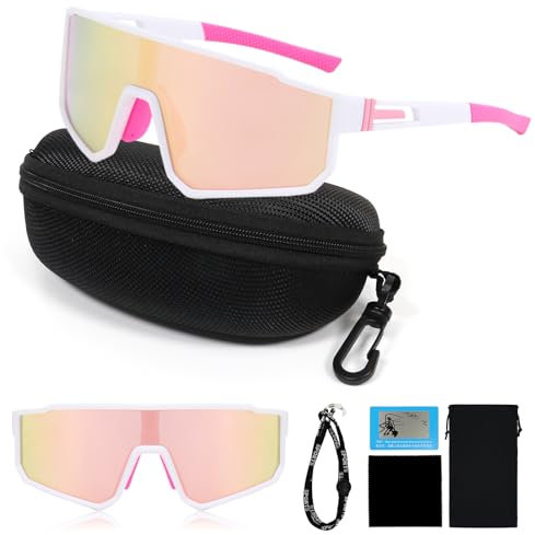 NAMIS Schnelle Brille Herren Damen Fahrradbrille Polarisierte Sportbrille UV400 Schutz Sport Sonnenbrille Pink HD Verstellbare Rennrad Brille Laufbrille für Rave MTB Ski Bergsteigen