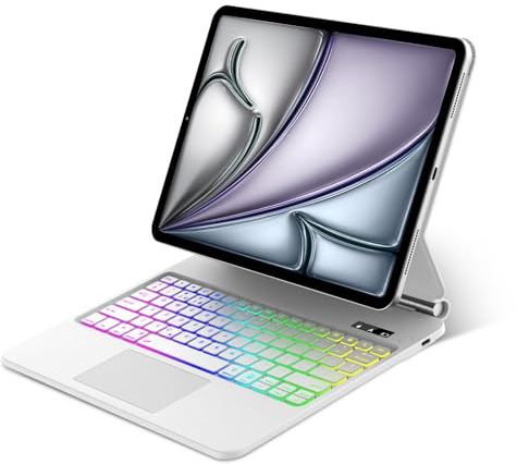 IVEOPPE Magic Case for iPad Air 13 Inch M2 2024/ M3 2025, Keyboard for iPad Pro 12.9 2022/2021/ 2020/2018- Trackpad Keyboard for Air 13 M3 2025, Backlit, UK Layout, White