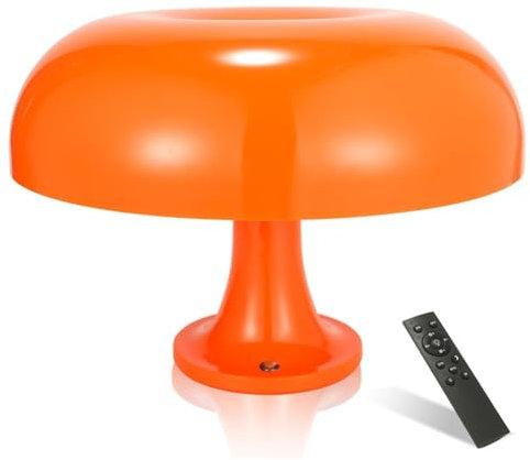 LOGT Orange Pilz Tischlampe Led Akku Kabellos Touch Dimmbar Tischleuchte mit Fernbedienung Innen Retro Pilzlampen Dekorative Beleuchtung Bedside 3 Farben Mushroom für Schlafzimmer Restaurant