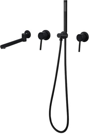 BiaoTeng Wannenarmatur Unterputz mit Brause, Mischbatterie Badewanne mit Handbrause, Heiße und Kalte Armatur Badewanne Wand Messing Schwarz