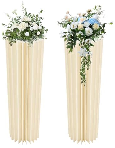 2 Stück Hochzeit Karton Blumensäule Vasen, Blumenständer Dekosäule Faltbarer Deko Säulen mit 2 Acrylplatte, Zylinderförmige Mittelstücke Kreatives für Hochzeit Party Garten (Weiß)