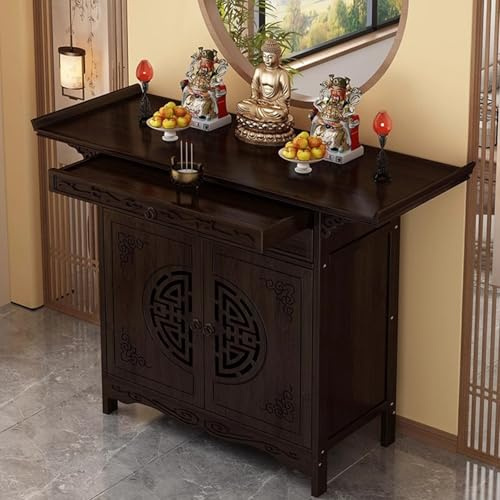 GUQASDV Buddha Altartisch, Bambus Altarschrank Mit Schublade, Opfertisch, Meditationstische Mit Stauraum, Buddha-Nischenständer, Altarschrank, Gebetsmeditation(100cm/39.3in)