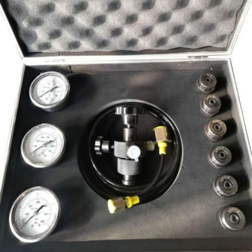 Kit di ricarica dell'accumulatore di azoto idraulico, include 3 manometri e 7 adattatori, strumenti per il test della pressione del sistema di ricarica del gas, set per il test della pressione di ri