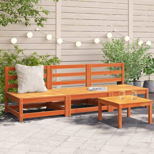 Frdhee Gartensofa Gartenset Sitzgruppe,Gartensofas ohne Armlehnen 3 STK. Wachsbraun Massivholz Kiefer,Für Balkon Und Garten,Einfach Zu Montieren,Einfaches Design