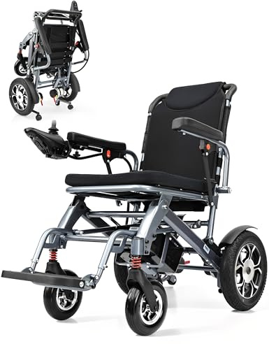 Foldable Electric Wheelchair for Adults,15.5 Miles Range,All Terrain Power Wheelchair,Dual Braking System,Lightweight Folding Mobility Scooter for Indoor & Outdoor Use and Travel by Elderly