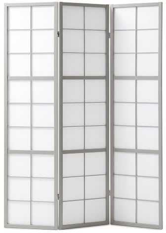 Homestyle4u Shoji Paravent 3-TLG Innen Holz, 179 cm | Raumtrenner Sichtschutz Wohnzimmer Shoji Trennwand, Deko & Raumgestaltung 3-teilig Reispapier Grau