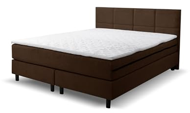 VENASI MÖBEL Boxspringbett Kansas, Polsterbett Maße: 180x200 cm, Farbe: Braun, Velourstoff, Doppelbett mit Bonell-Matratze H3 inkl. Topper