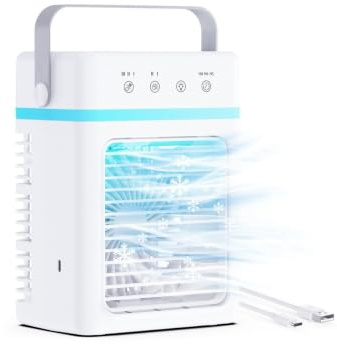Refroidisseur d'Air Silencieux 900ML | Climatiseur Mobile 3 Modes & 2 Brumisation | Climatiseur Portable Minuterie 2/4/6 Hour | Compatible USB | Lumière LED - Idéal pour Dortoir/Chambre/Bureau/Camping