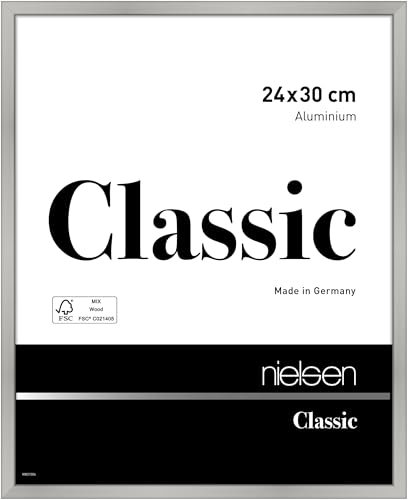 nielsen Bilderrahmen, 24 x 30 cm, Aluminium, Silber matt, Rahmen zum Aufhängen im Hoch- & Querformat, Echtglas, Classic