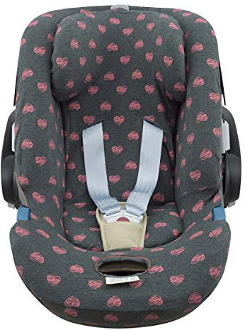 JYOKO Kids Bezug für Autositz kompatibel mit Cybex Aton Cloud- Q-M-2-4-5, aus Baumwolle (Aton 2, Fluor Heart)
