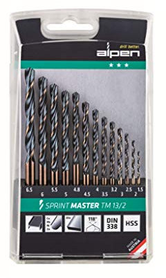 ALPEN Bohrer-Kassetten Set Sprint Master TM 13/2 (13-tlg., Ø 1,50-6,50 mm, universeller Spiralbohrer, hohe Elastizität, Metallbohrer, Bohrsortiment) 0000811101100