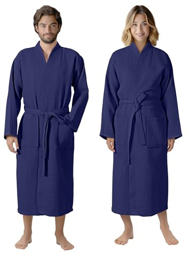 HOMELEVEL Peignoir de Bain Femme Homme - Robe de Chambre Kimono Taille S à 6XL en 100% Coton Doux et Absorbant - Sortie de Bain Texture Gaufrée Nid dAbeille pour Douche Piscine