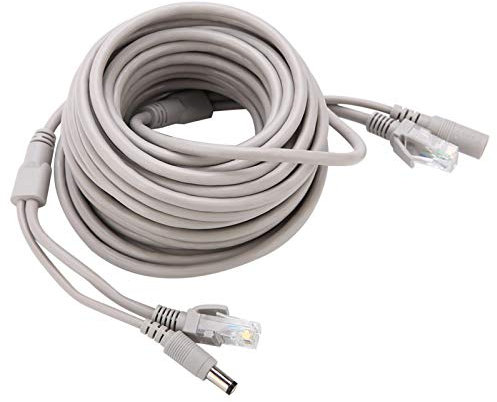 ASHATA Câble Ethernet, Câble CCTV Ethernet CCTV 5M / 10M / 20M RJ45 + CC Tête mâle et Femelle Jack 2.1mm / 5.5mm pour caméras IP Système NVR 10Mbps / 100Mbps(10M)