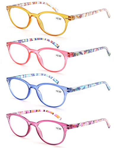 MODFANS (4 Pack) Lesebrille 1.0 Rund Damen,Gute Brillen,Hochwertig,Mode,Komfortabel,Super Lesehilfe,fur Frauen