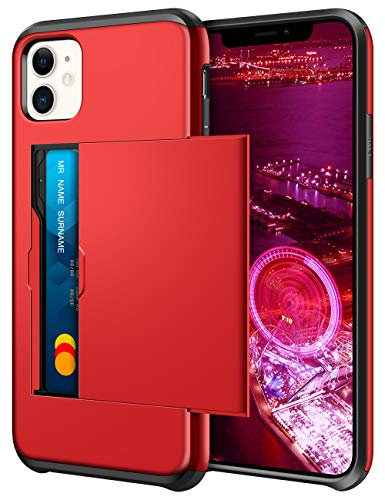 Coolden for iPhone 11 Case Wallet Case Cover Armor Shockproof Protective Case Heavy Duty Hard Back Soft Bumper Phone Case Card Holder Slot Wallet Case Cover for iPhone 11 (Red)