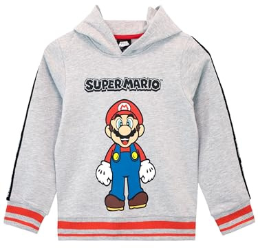 Super Mario Hoodie | Luigi Pullover Jungen | Kapuzenpullover Für Jungen | Offizielles Mario Merchandise Grau 110