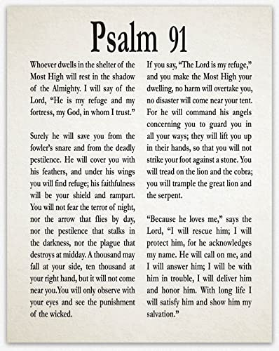 Psalm 91 Print Psalm Poster Psalm Wall Art Christian Gift for Friend Gift for Son Gift for Daughter Be Strong Gift Courage Get Well Gift (28cm x 36cm, Ivory)