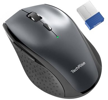 TechRise Kabellose Maus für Laptop, 4800 DPI Optisch, 2.4G Ergonomisch, 30 Monate Batterie, 6 Tasten, Tragbar für PC Windows Mac Chromebook (Grau)