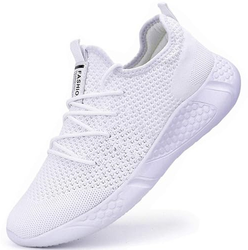 BUBUDENG Mens Running Shoes Trainers Sports Gym Walking Jogging Athletic Fitness Outdoor Sneakers,White,8 UK(Label Size: 42)