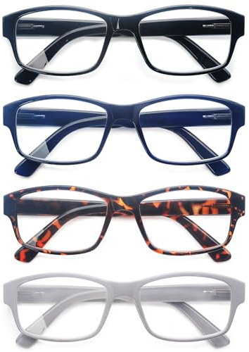 HEEYYOK Lesebrille Herren Groß Rechteckig Brillen Für Leser Herren +3.50 mit Großen Köpfen Stabiler Rahmen Komfortable&Weit Passform 4 Pack