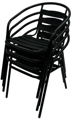 BE Furniture 4 x Black Metal Garden Chairs/Black Patio Chairs, Stacking Garden Chair, Cafe Chair