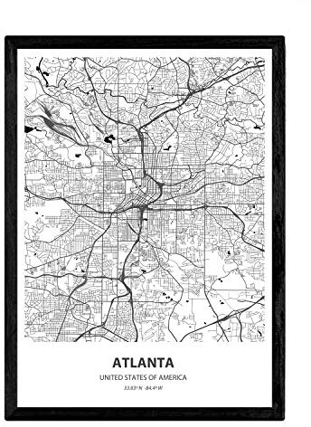 Nacnic Plakat mit Karte von Atlanta - USA. Blätter US-Städte mit Meeren und Flüssen in schwarzer Farbe. A4-Format