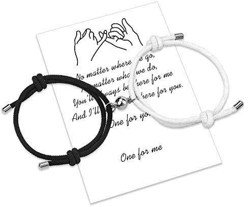 2pcs magnetische gegenseitige Anziehung Paar Armbänder handgemachtes Seil geflochtene passende Armbänder Freund Freundin Geschenk (2pcs Black and white)