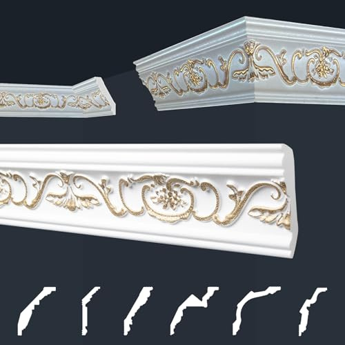 Marbet Deckenleisten gold Sparpaket aus Styropor EPS - Stuckleisten gemustert, im traditionellen Design - (68 Meter B-26 G) Zierleiste Eckleiste Eckprofile Stuck